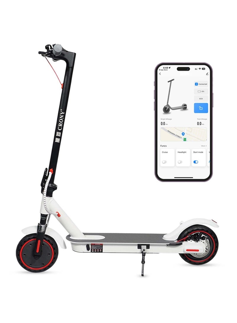 Crony M365 Kids E Scooter With Suspension And App 25-45km/H Speed 250w Motor 36v/7.8ah Battery, 10-25km Range, Electric Scooter Aluminium Alloy Folded 8.5 Inch Tires | Rear Disc Brakes, 120kg Max Load, Led Headlamp, App Connectivity, Foldable & Portable Electric Back For Adults & Keens, Electric Skateboard For Commuting & Leisure, Long-Range Motorized Scooter With Easy Folding, Lightweight High-Performance Commuter Urban Glider,Electric Kick Scooter,Smart Ride,White - Image 1